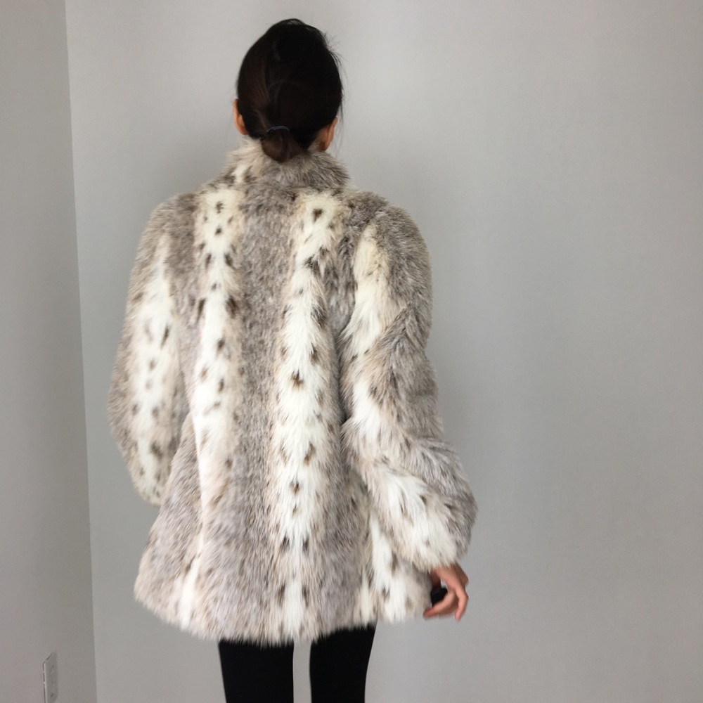 VINTAGE BOHO FAUX FUR COAT JACKET - SNOW LEAPARD - Picture 7 of 8